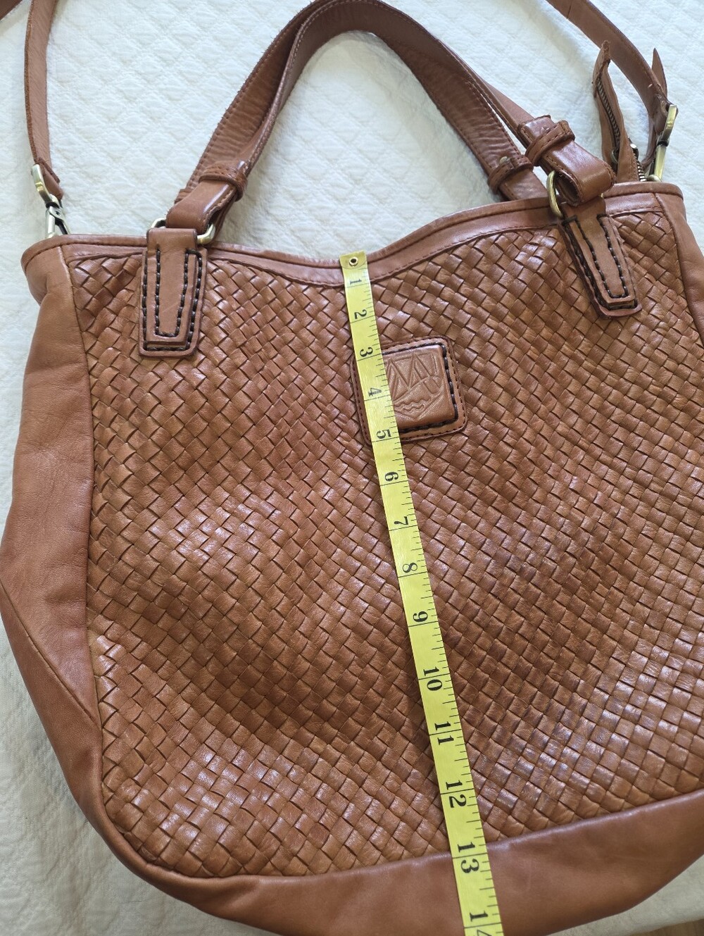 Imalatesta Brown Genuine Leather Woven Tote Purse Handbag Italy Boho - Picture 4 of 9